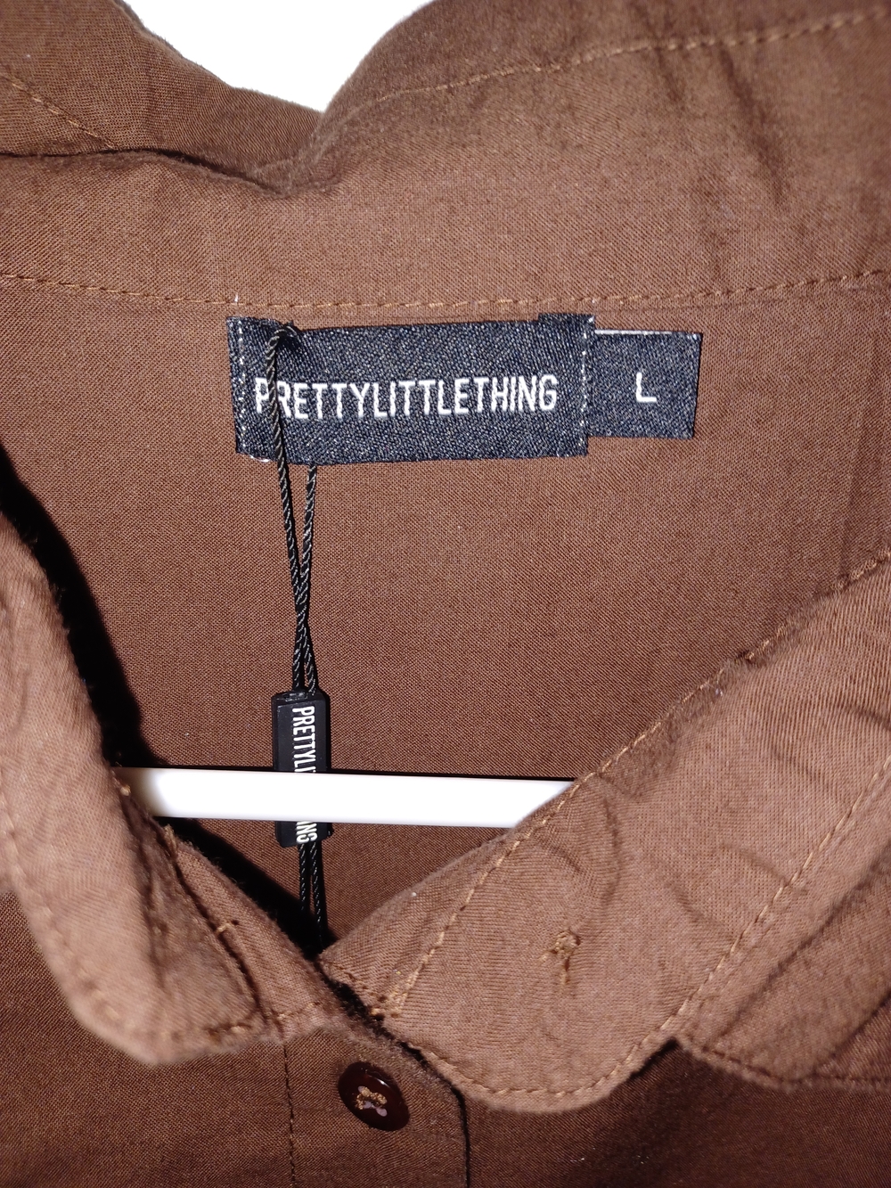 PrettyLittleThing Brown Collared Button Shirt - Picture 2 of 3